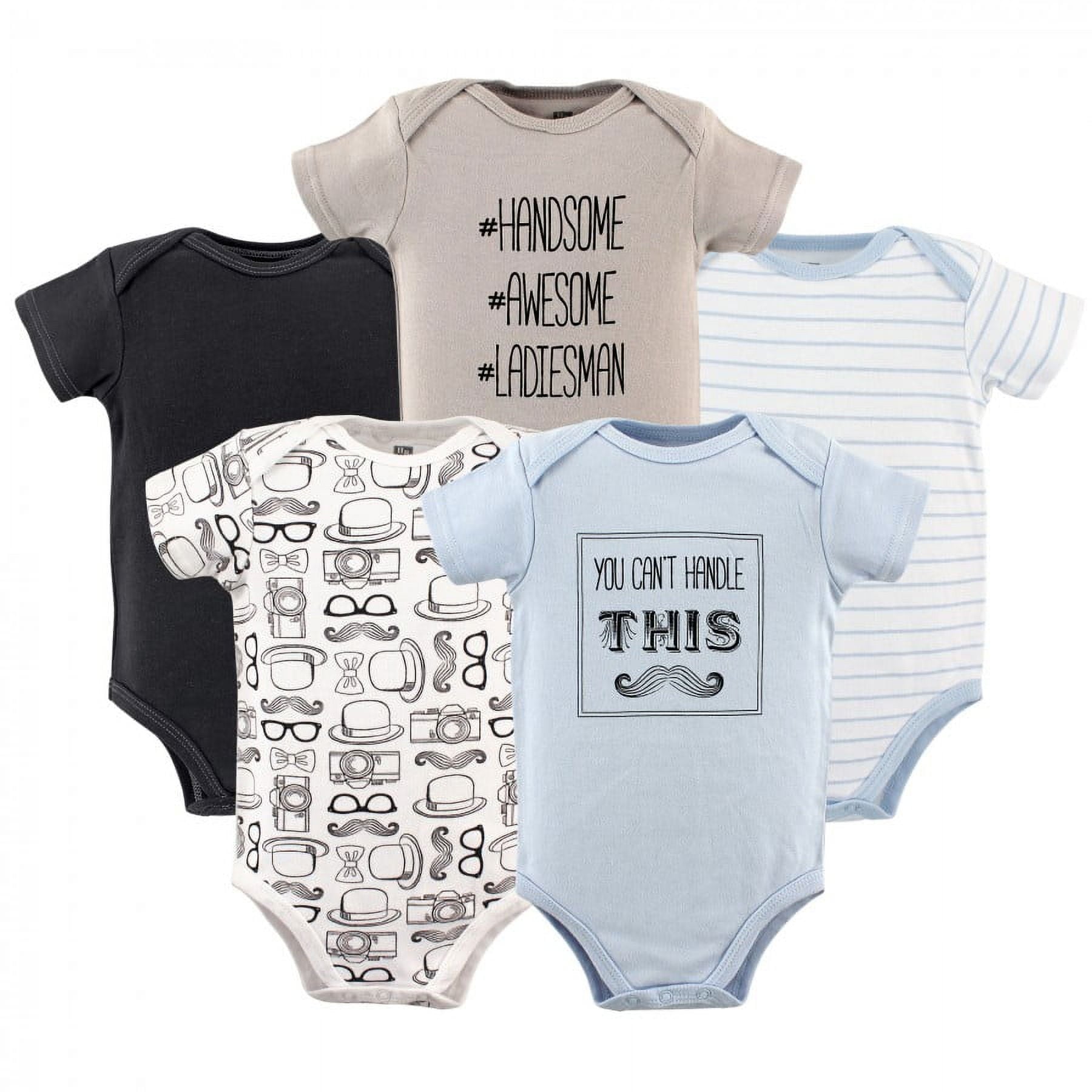 Hudson Baby Short Sleeve Bodysuits, 5-Pack, Newborn- 24 Months
