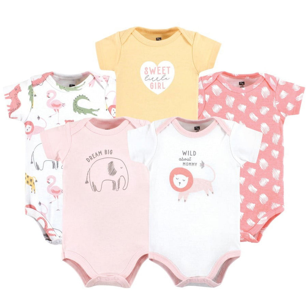 Hudson Baby Short Sleeve Bodysuits, 5-Pack, Newborn- 24 Months