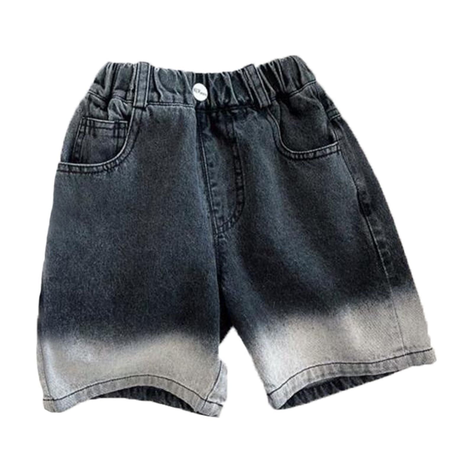 LIIPEE Boys Jean Shorts Stretch Elastic High Waist Denim Shorts With Pockets Girl Leisure Casual Outings Shorts,Blue,10-11 Years