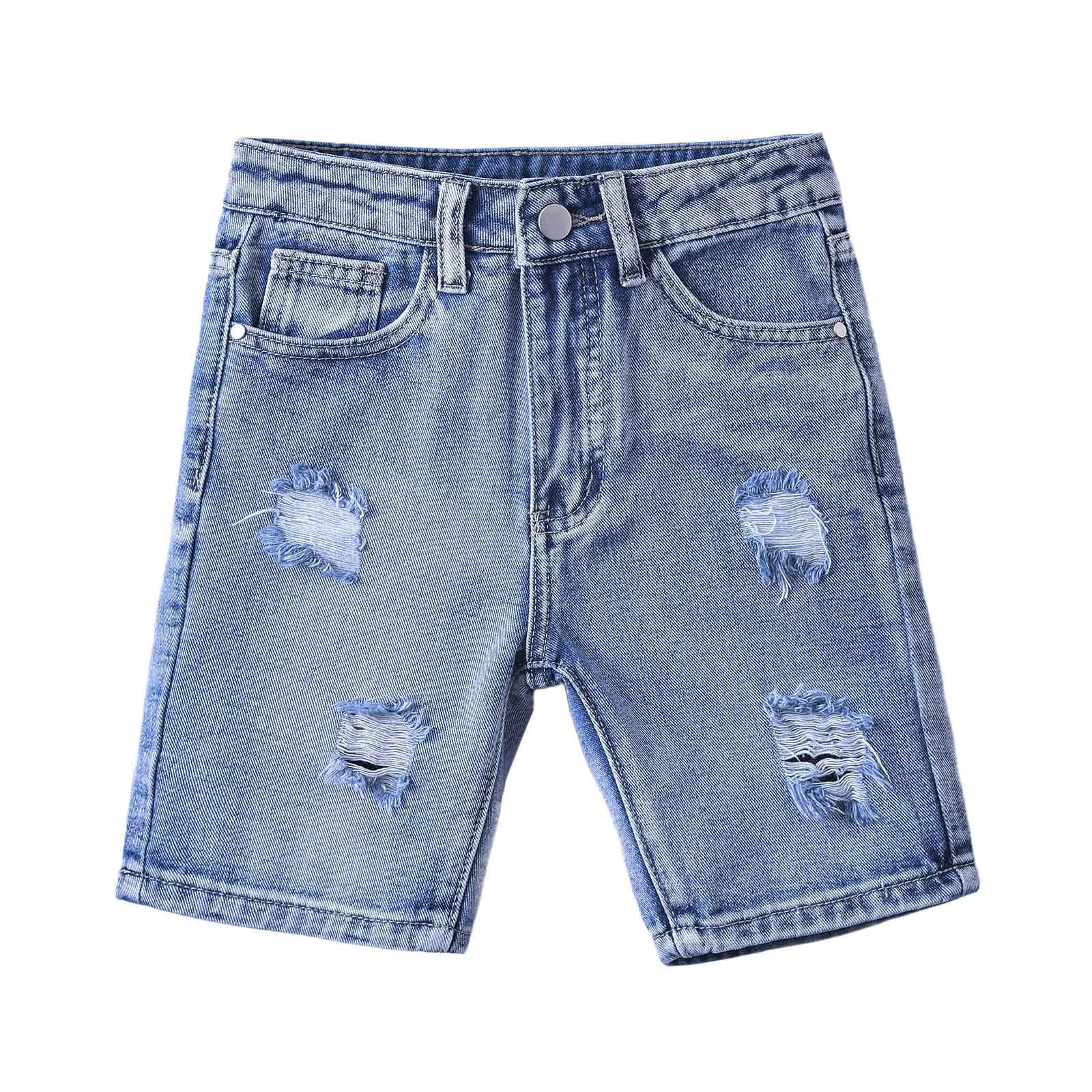 LIIPEE Boys Jean Shorts Stretch Elastic High Waist Denim Shorts With Pockets Girl Leisure Casual Outings Shorts,Blue,10-11 Years