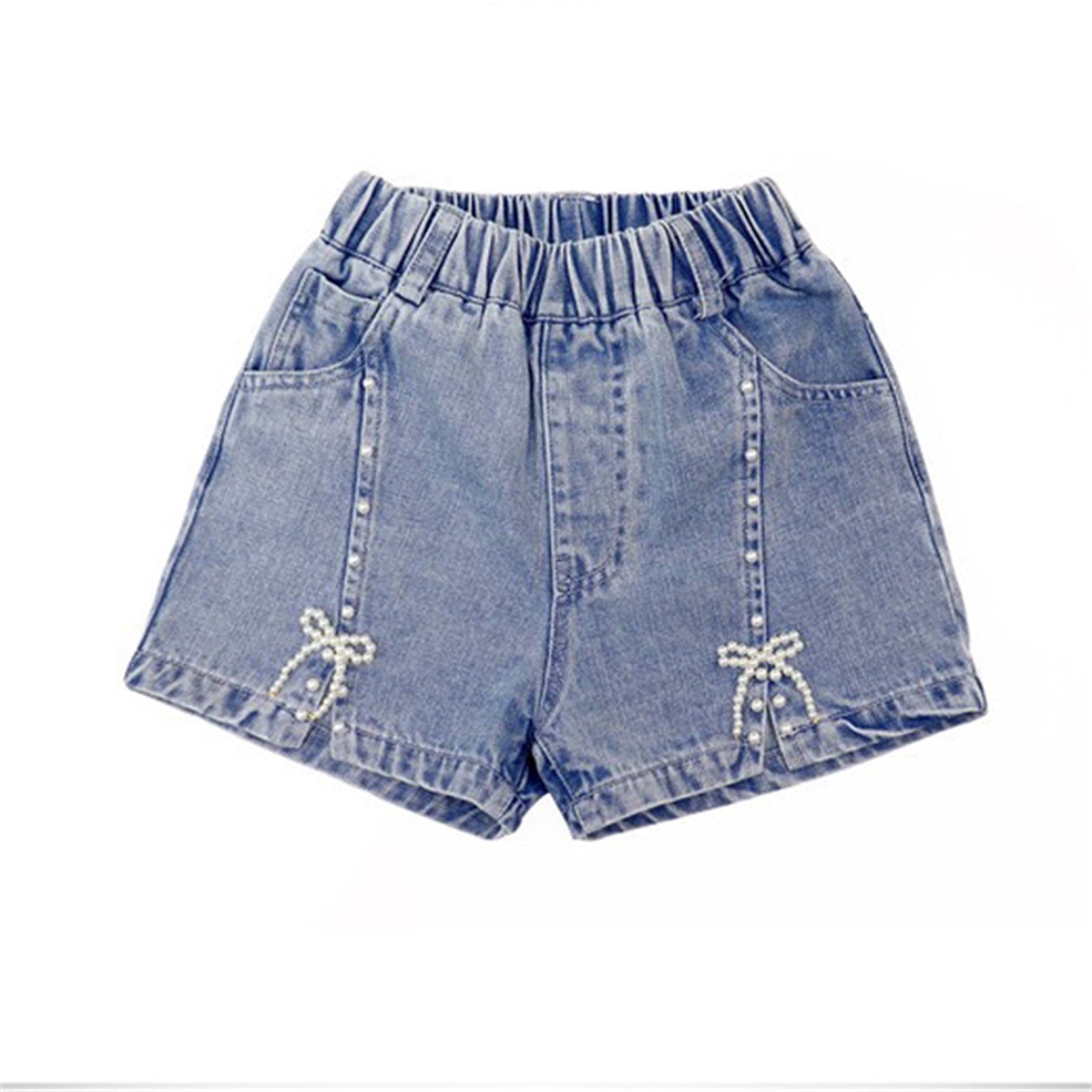 LIIPEE Boys Jean Shorts Stretch Elastic High Waist Denim Shorts With Pockets Girl Leisure Casual Outings Shorts,Blue,10-11 Years