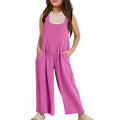 MEZZALL Girls Summer Sleeveless Wide Leg Jumpsuit Casual Solid Color Romper With Pockets Loose Fit Overalls For Toddler Kids Lovely Dailywear, Grey, 13-14 Years