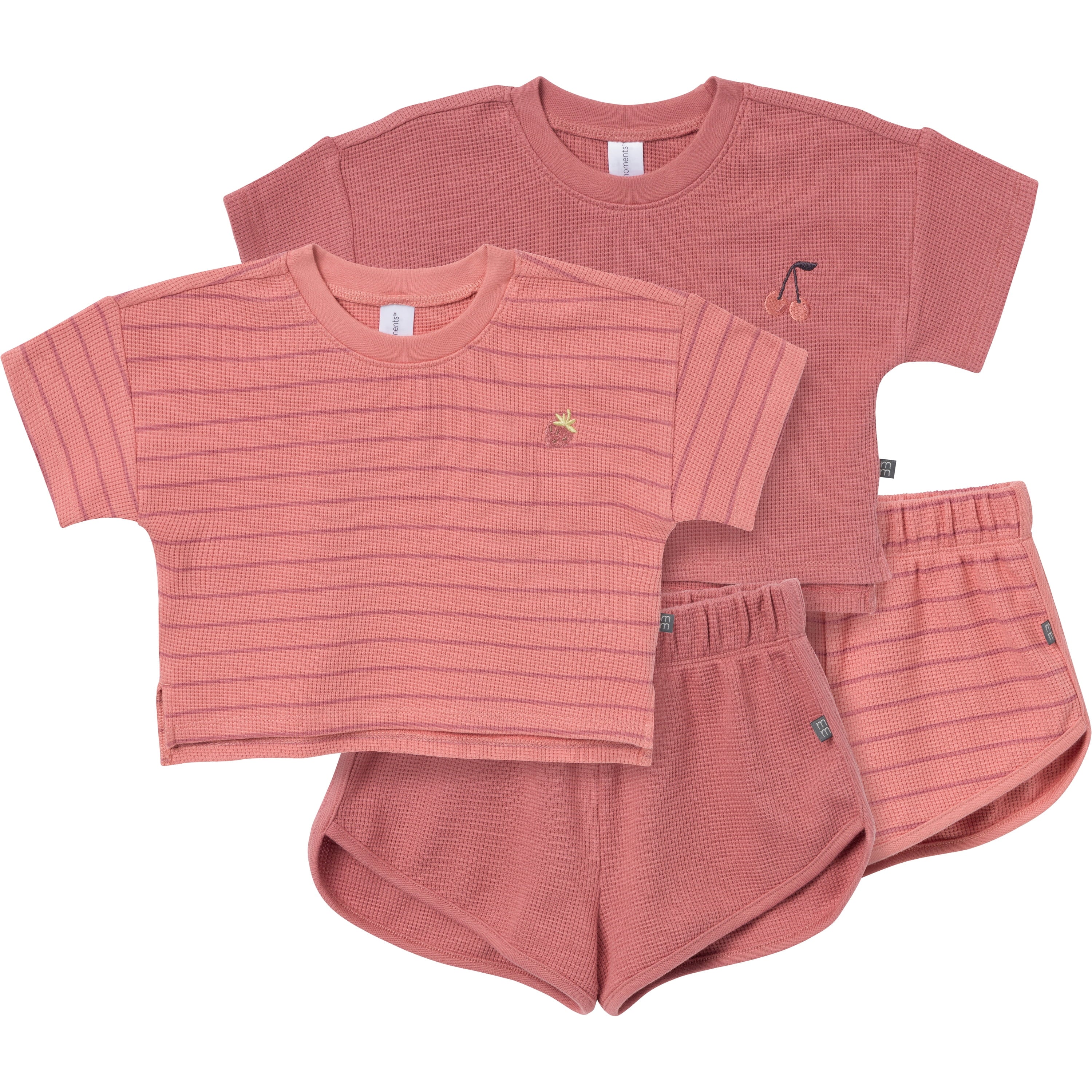 Modern Moments by Gerber Toddler Girl Oversized Dropshoulder Box Tops and Shorts, 4-Piece Outfit Set, Sizes 12 Months - 5T
