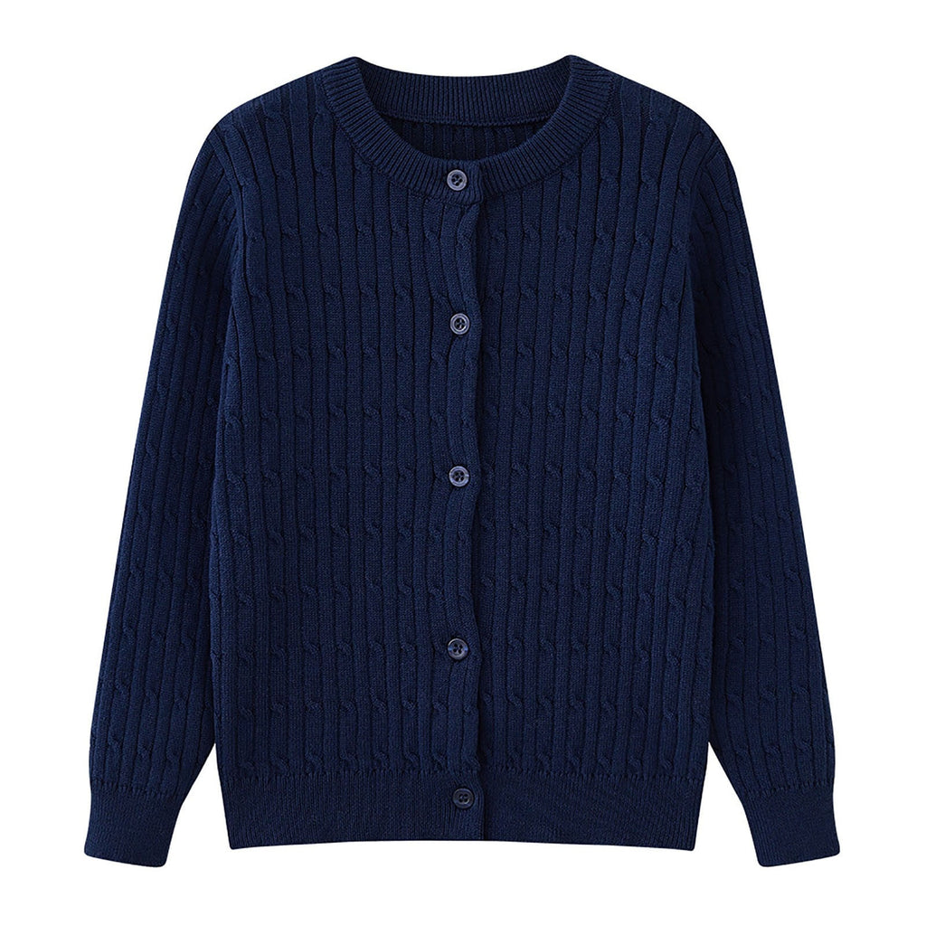NIEWTR Girls Crewneck Cardigan Long Sleeve Children Button Cotton Sweater Sweaters for Little Girls Cardigan Sweater，7-8 Years，Blue
