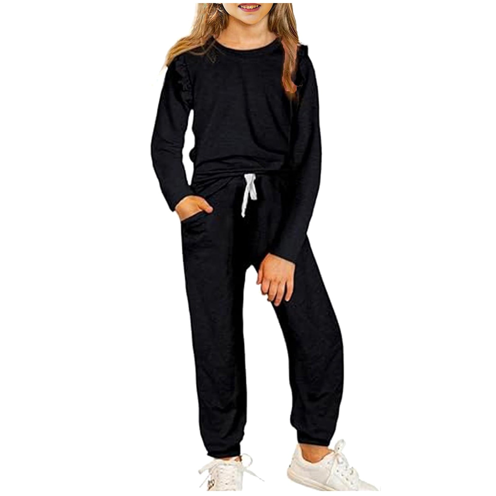 SHTXOZHI Boys Girls Fall Winter Outfit Long Sleeve Tops Drawstring Pants Set Kids 4-13 Years