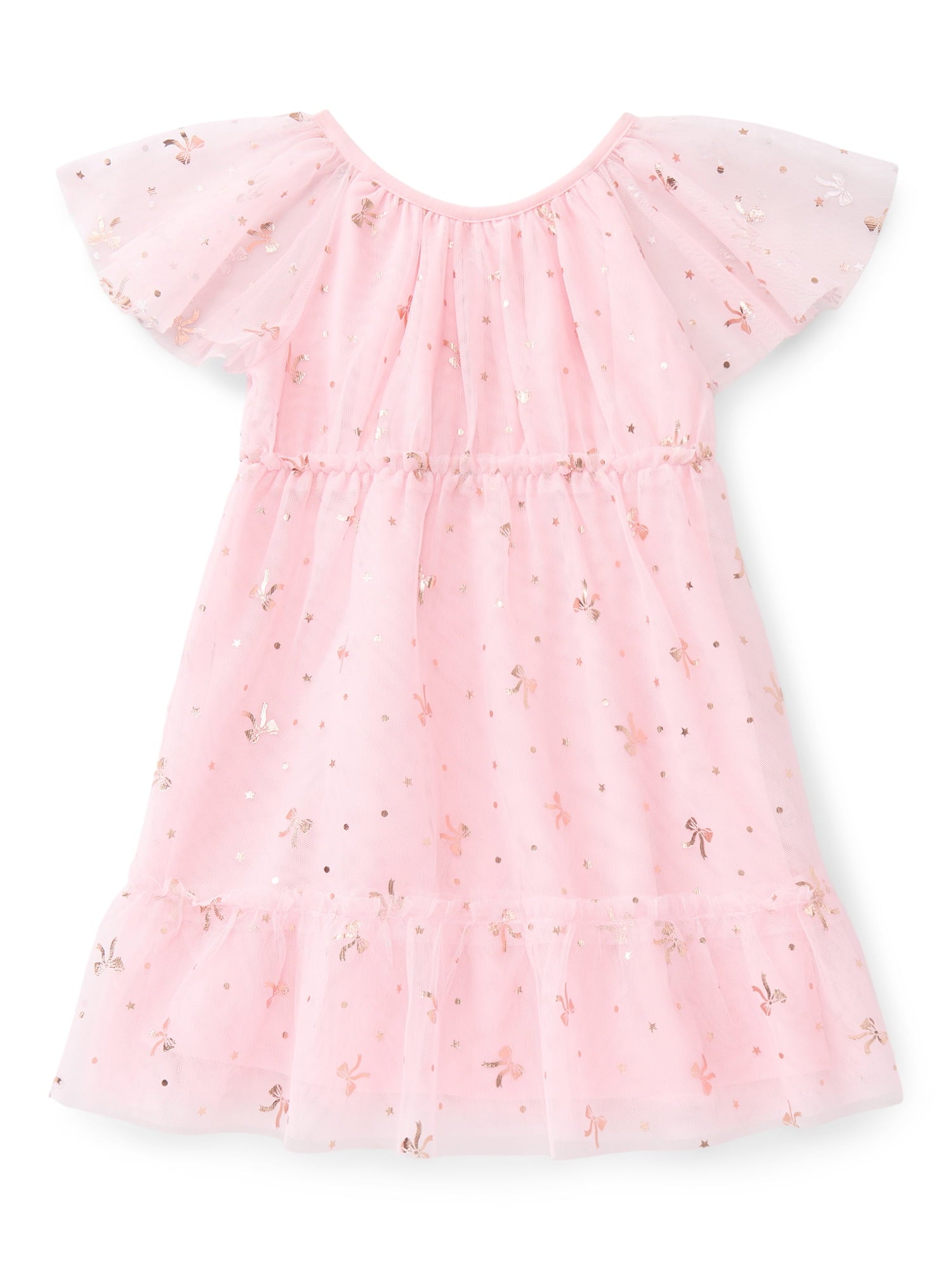 Wonder Nation Toddler Girls' Metallic Accent Party Dress with Flutter Sleeves, Sizes 12M- 5T