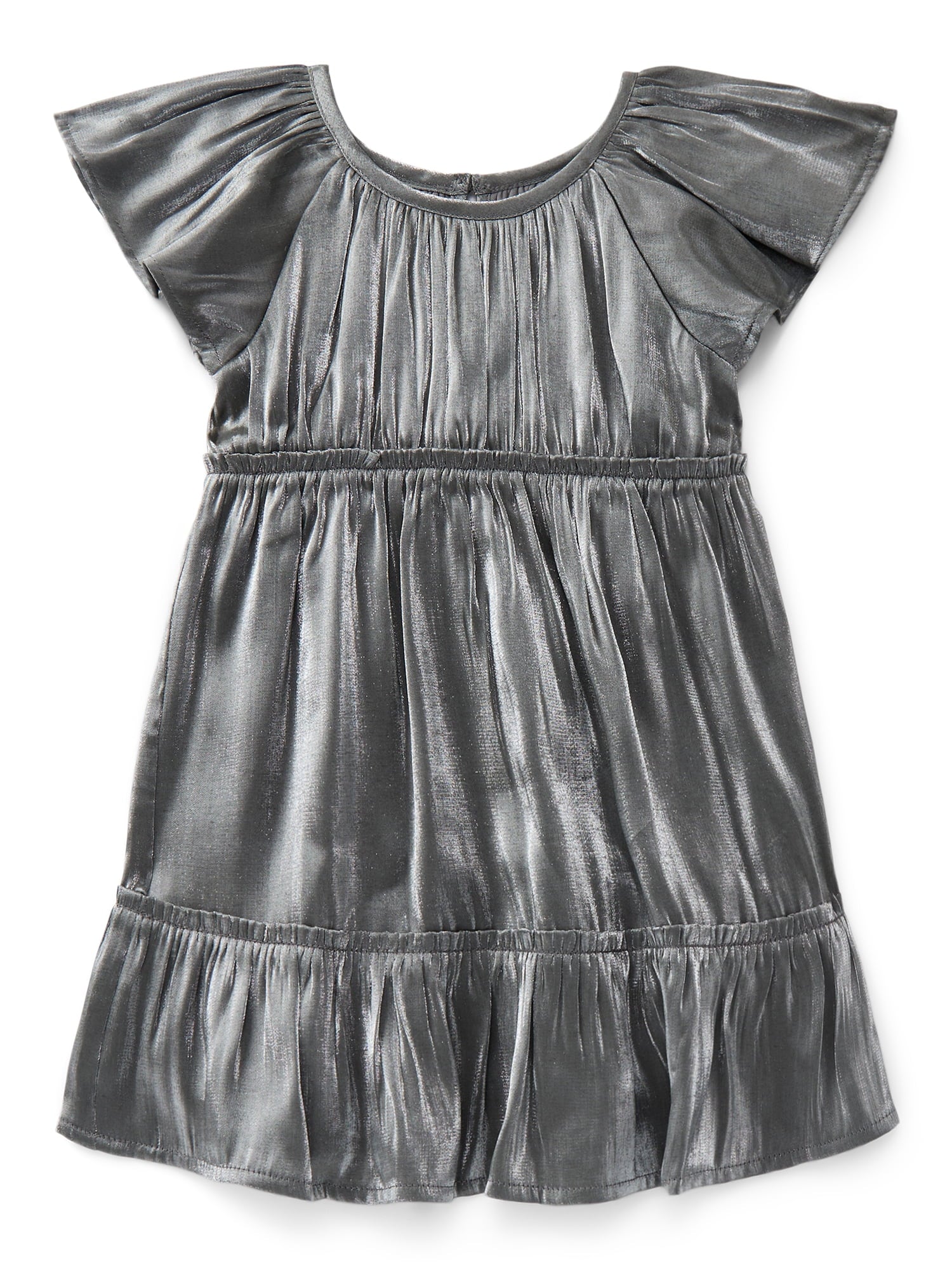 Wonder Nation Toddler Girls' Metallic Accent Party Dress with Flutter Sleeves, Sizes 12M- 5T