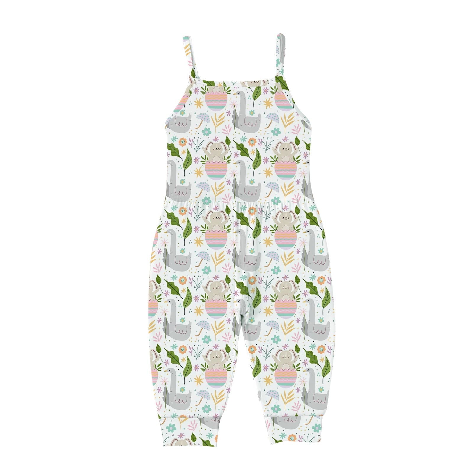 Zwiiyzr Toddler Kids Girls Summer Easter Romper Trendy Cute Flowers Print Suspenders Jumpsuit Baby Clothes for 1-5 Years Gray