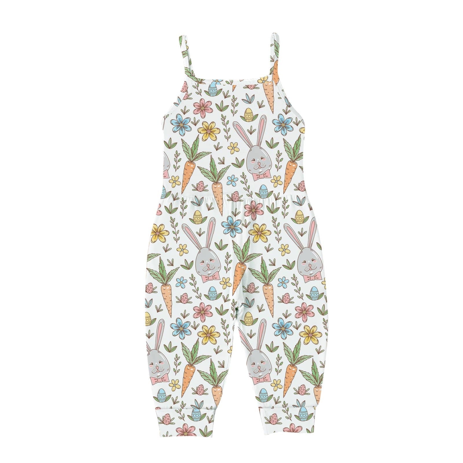 Zwiiyzr Toddler Kids Girls Summer Easter Romper Trendy Cute Flowers Print Suspenders Jumpsuit Baby Clothes for 1-5 Years Gray