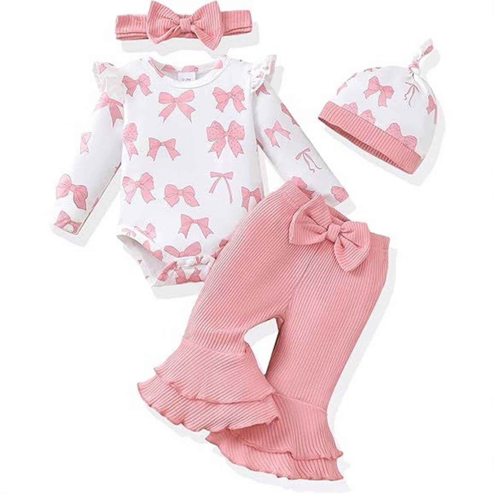 Gvdentm Preemie Newborn Clothes 3Months Infant Romper Fall Winter Outfits Gifts for Girls Cute Bell Bottoms Pant Sets(White,0-3 Months)