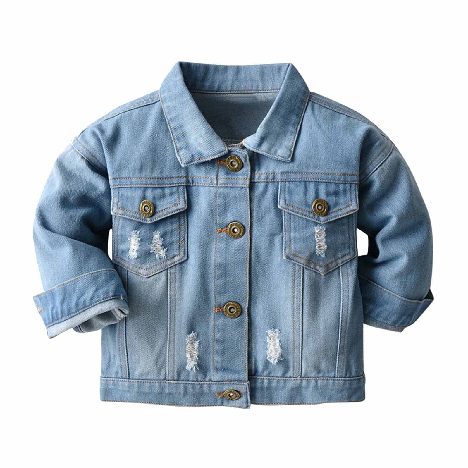 ameIAEA Toddler Kids Button Down Denim Jacket Long Sleeve Collared Fall Casual Jean Coat for Boys Girls