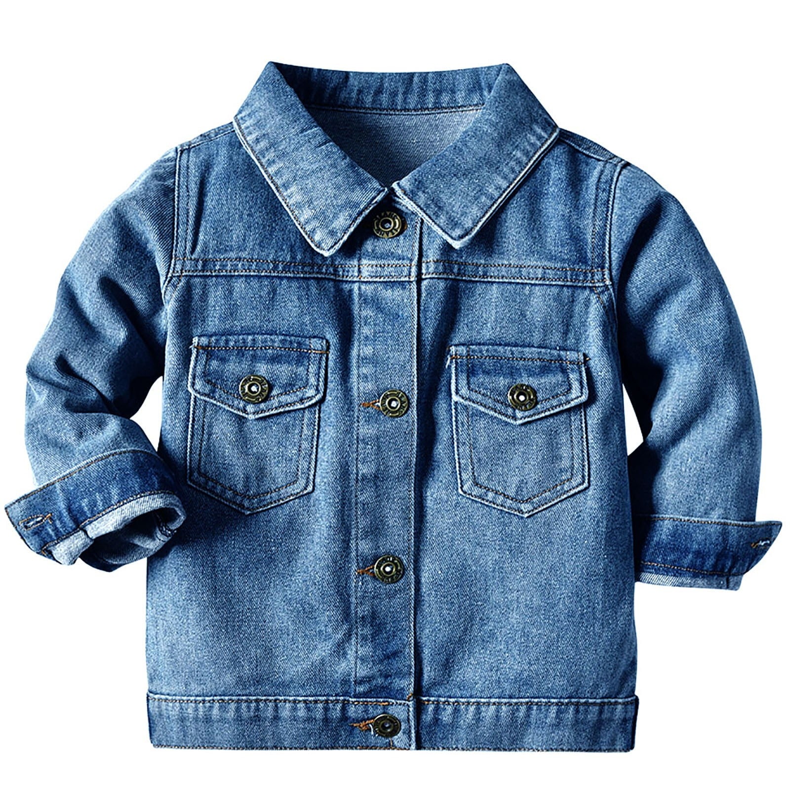 ameIAEA Toddler Kids Button Down Denim Jacket Long Sleeve Collared Fall Casual Jean Coat for Boys Girls