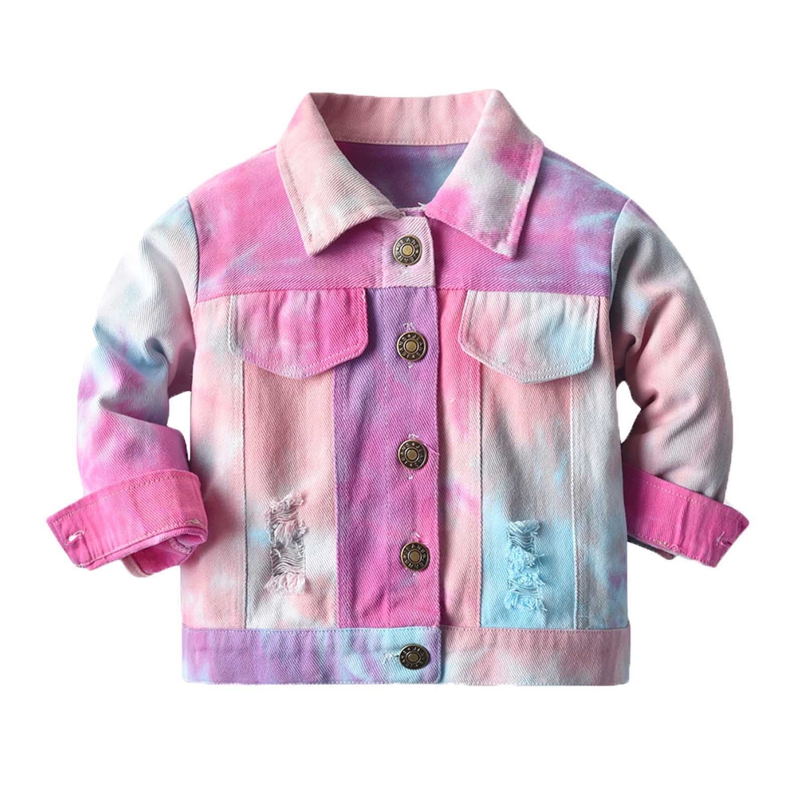 ameIAEA Toddler Kids Button Down Denim Jacket Long Sleeve Collared Fall Casual Jean Coat for Boys Girls