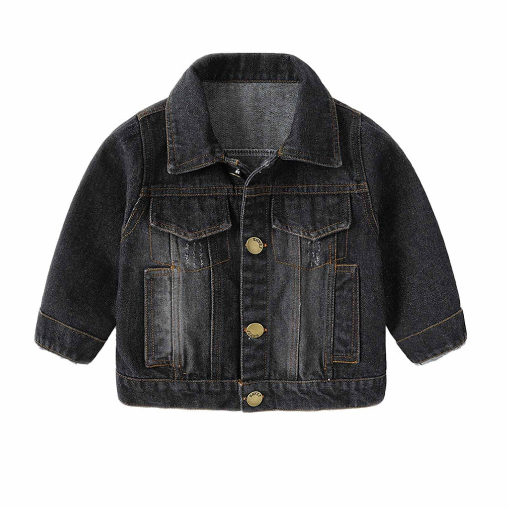 ameIAEA Toddler Kids Button Down Denim Jacket Long Sleeve Collared Fall Casual Jean Coat for Boys Girls