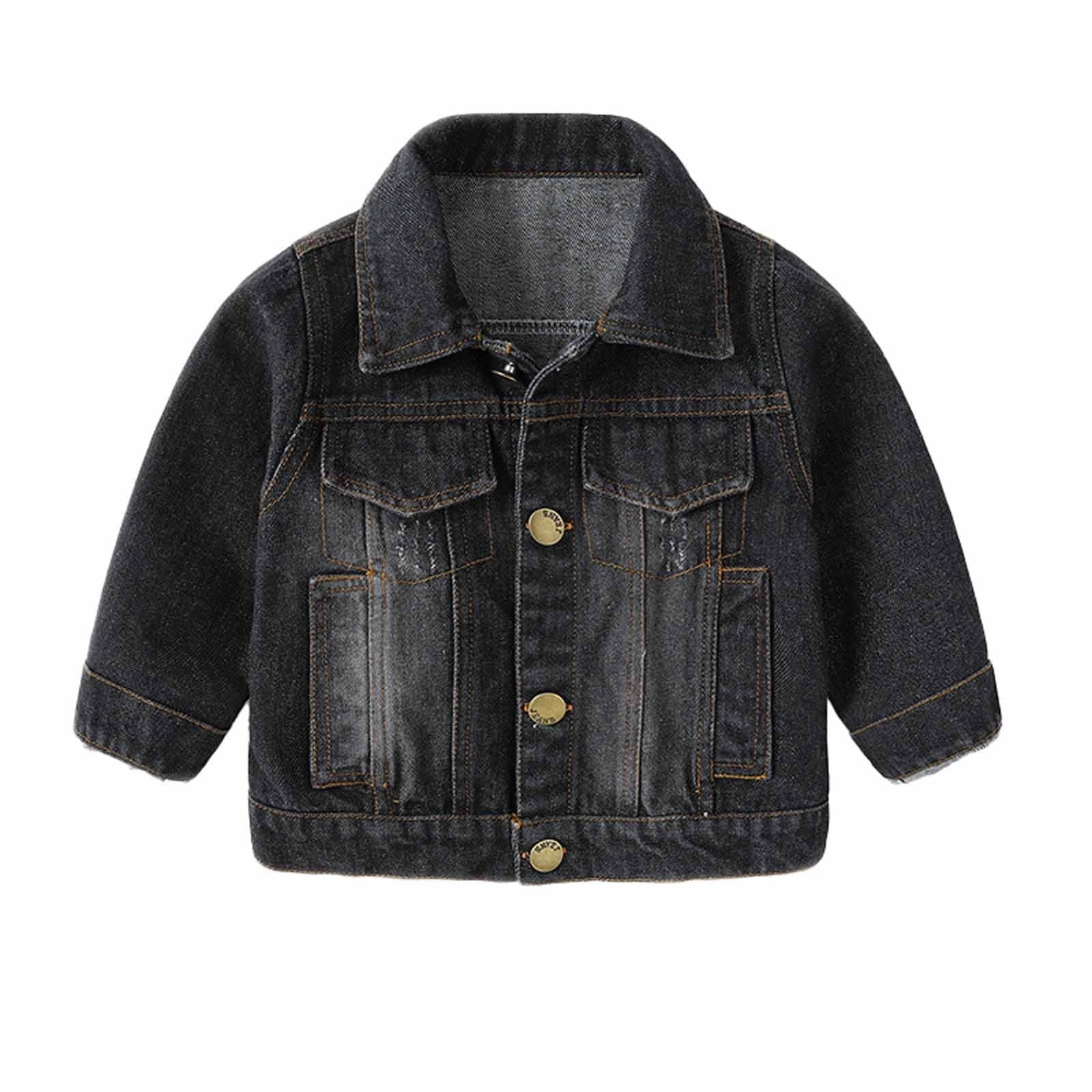 ameIAEA Toddler Kids Button Down Denim Jacket Long Sleeve Collared Fall Casual Jean Coat for Boys Girls