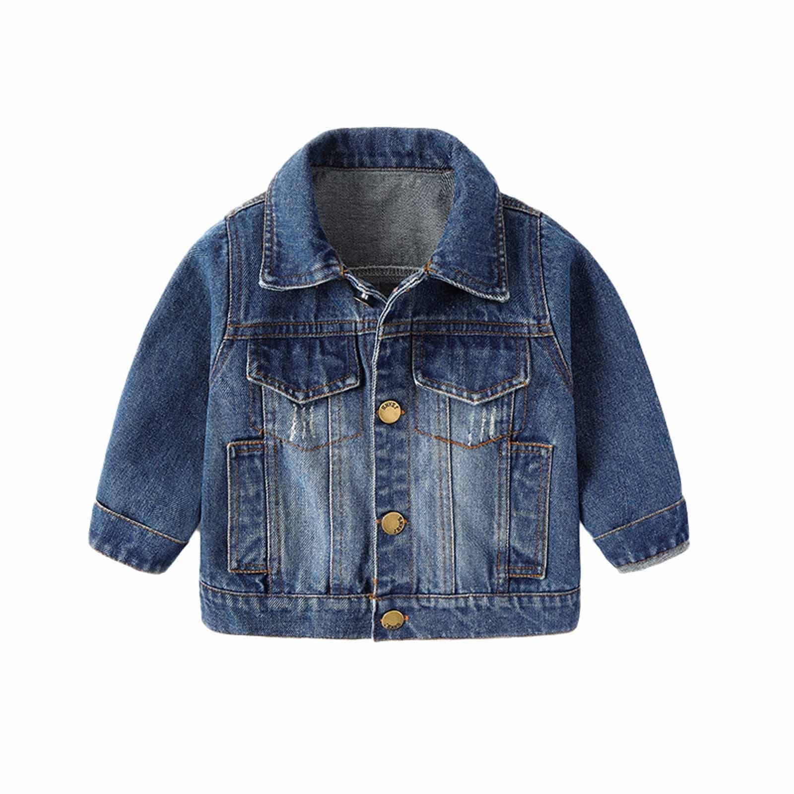 ameIAEA Toddler Kids Button Down Denim Jacket Long Sleeve Collared Fall Casual Jean Coat for Boys Girls
