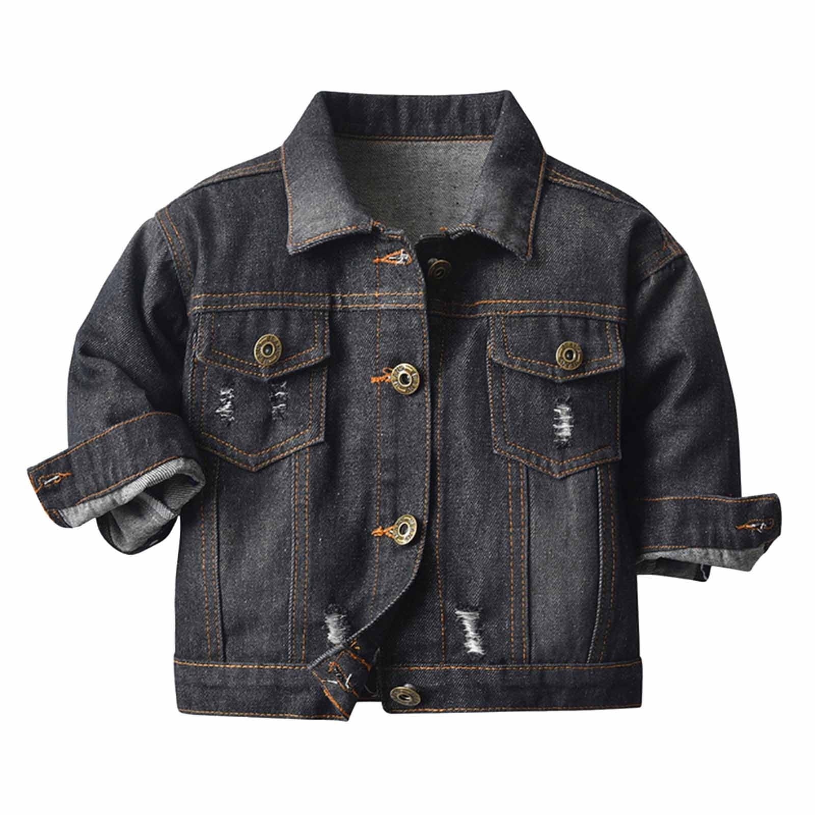 ameIAEA Toddler Kids Button Down Denim Jacket Long Sleeve Collared Fall Casual Jean Coat for Boys Girls