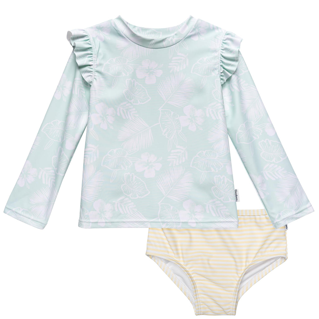 Gerber Baby and Toddler Girls Rashguard and Swimsuit Bottom, 2 Piece, Sizes 12 Months - 5T