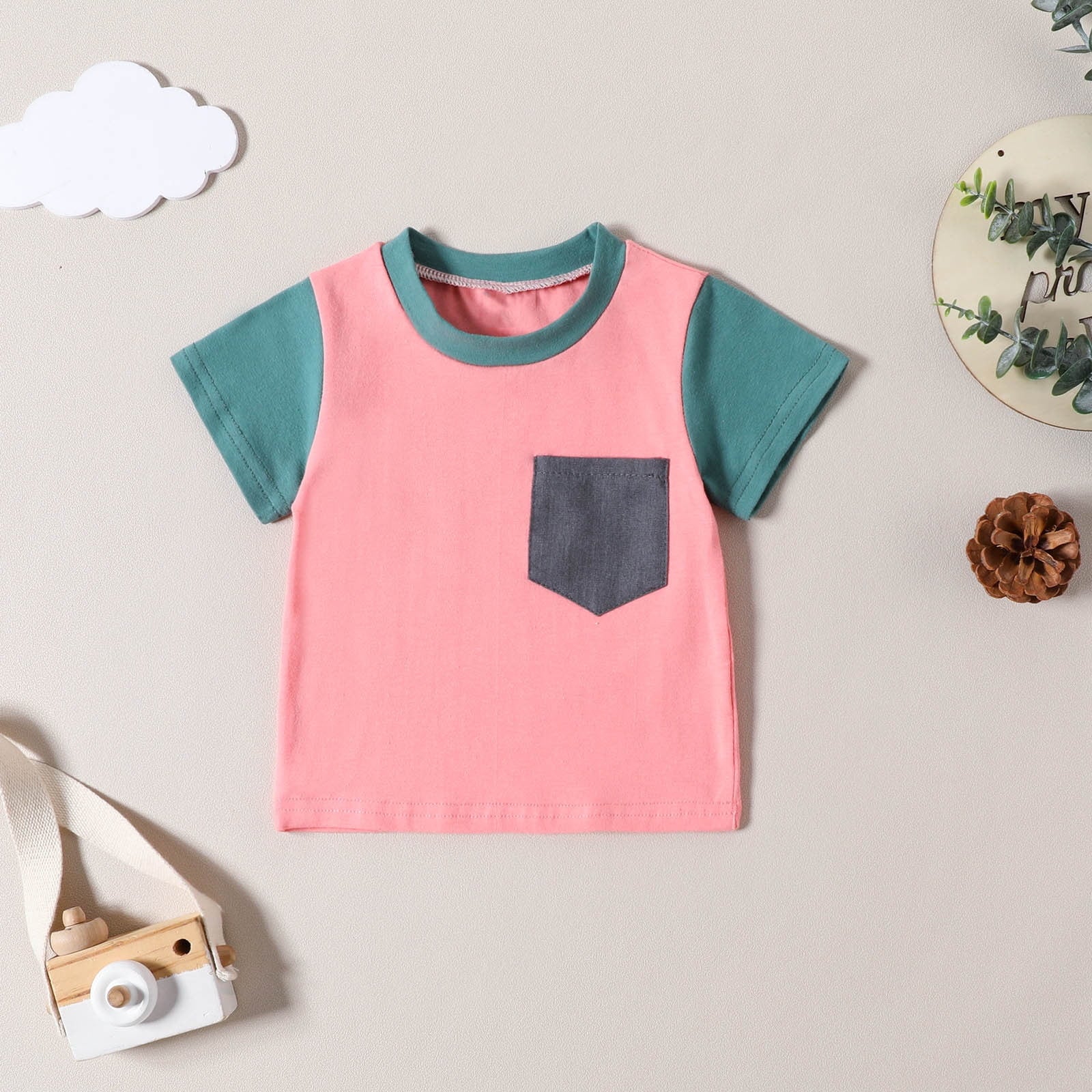 Uxgjfwu Boys Summer Outfits Casual Short Sleeve Tops Turndown Collar Botton Short Pants Sets, Sizes 6M-3T,Pink